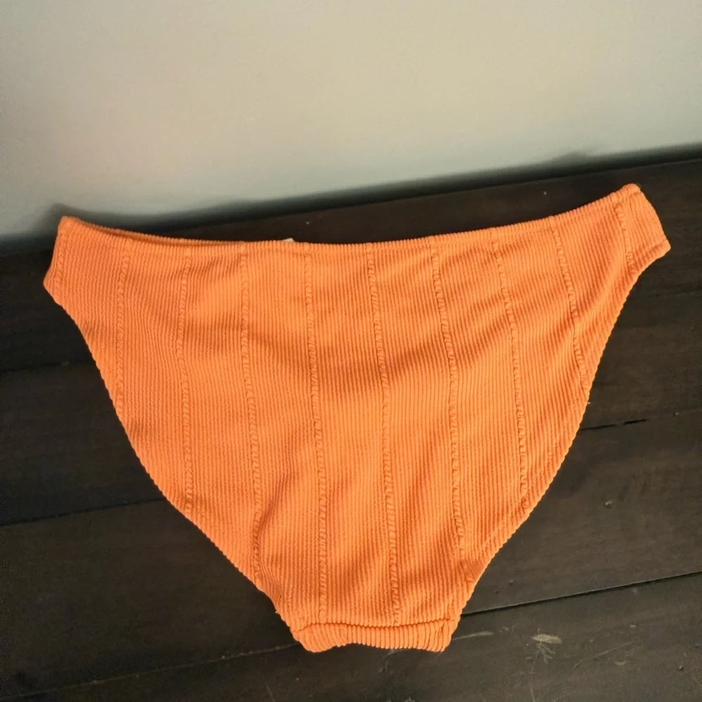 Aerie Ribbed Bikini Bottoms Bright Orange High Cut Swim Size Large